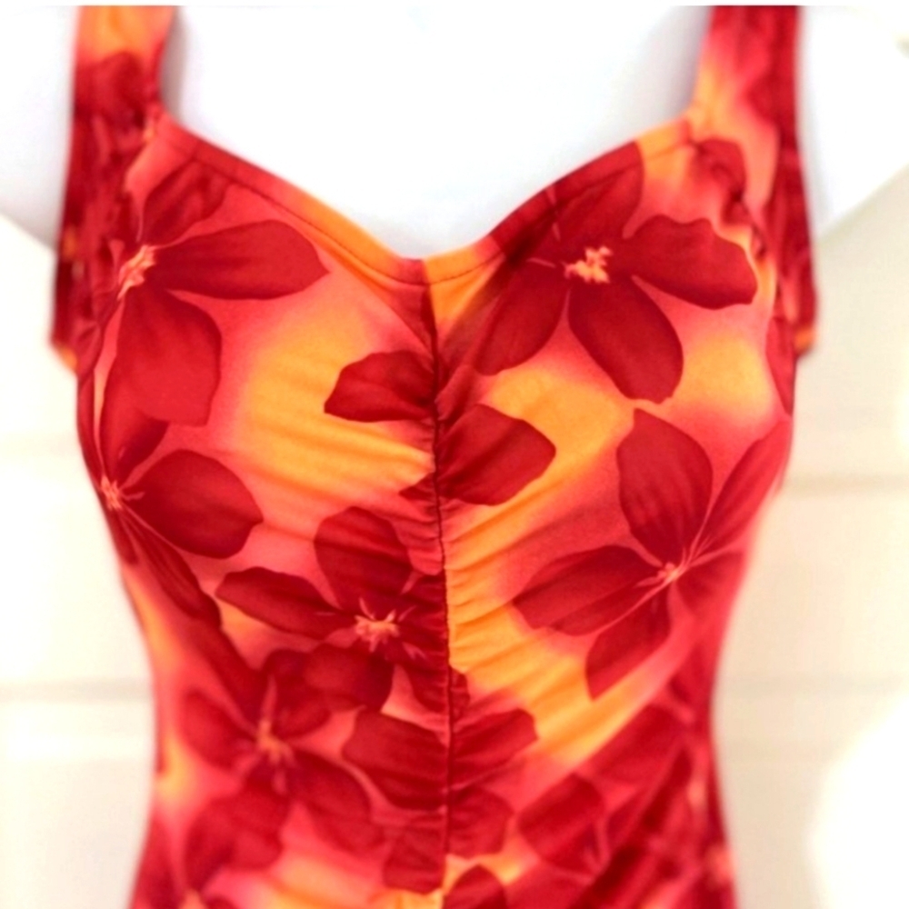 Le Cove One Piece Swimsuit 18 Full Coverage Women Red Orange Floral Bathing Suit - Picture 9 of 10